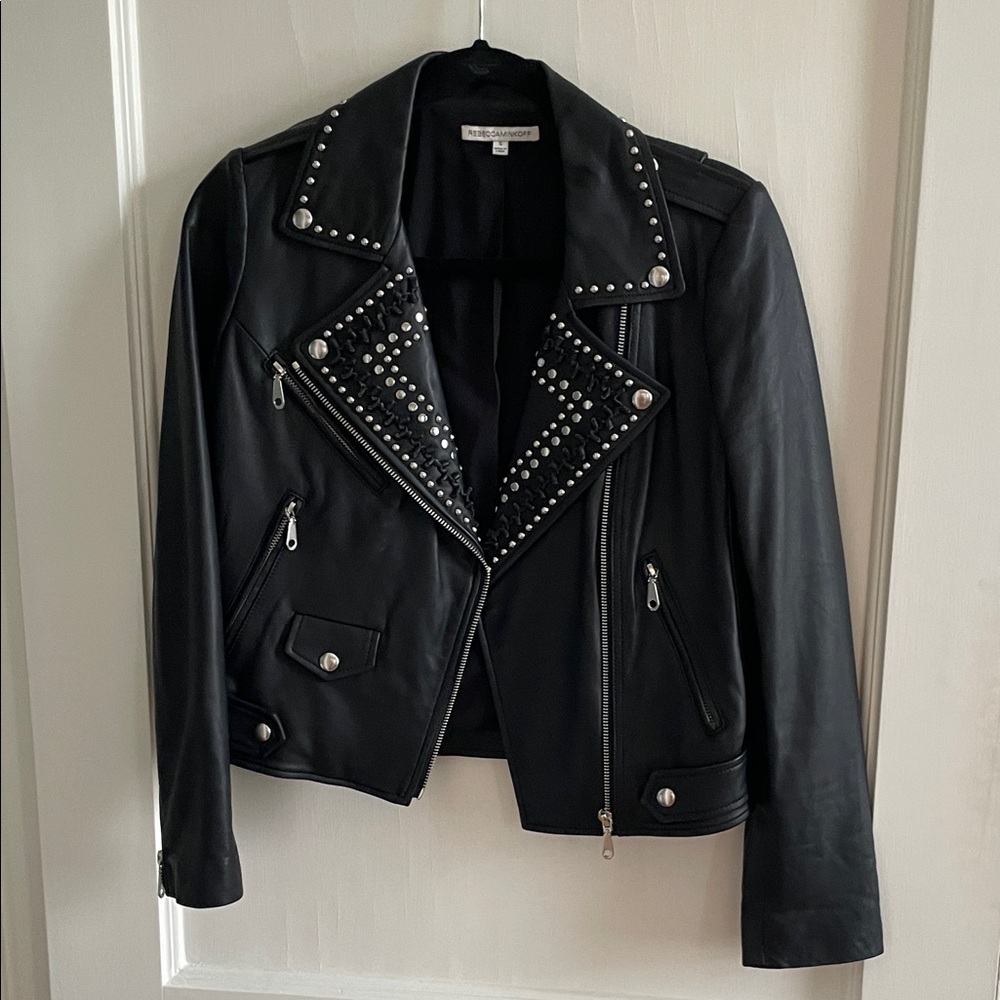 Rebecca Minkoff Wes Black Studded Leather Moto Jacket
